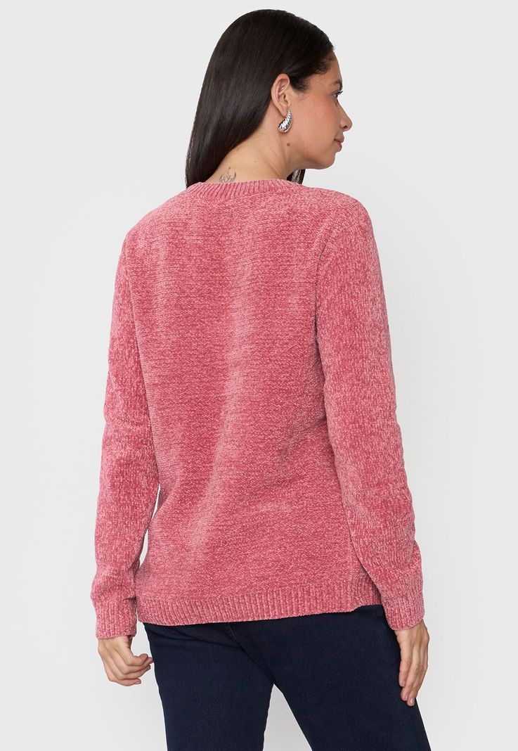 Sweater Mujer Chenille Trenzado Rosado Corona-1