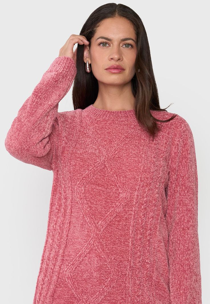 Sweater Mujer Chenille Trenzado Rosado Corona-2