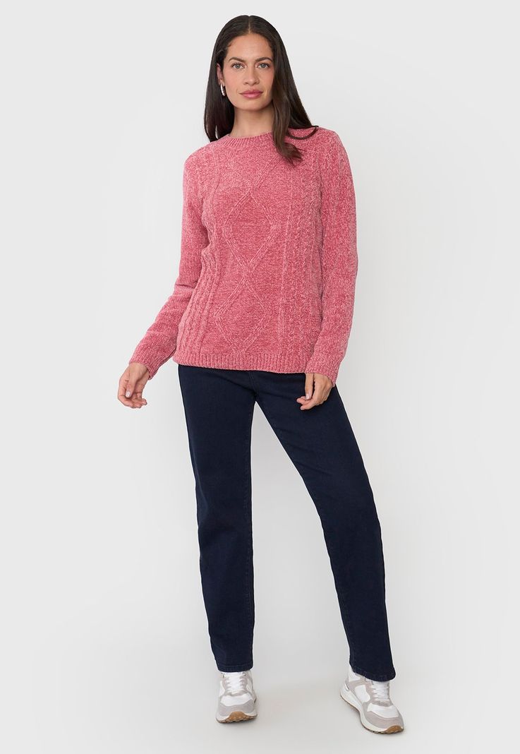 Sweater Mujer Chenille Trenzado Rosado Corona-3