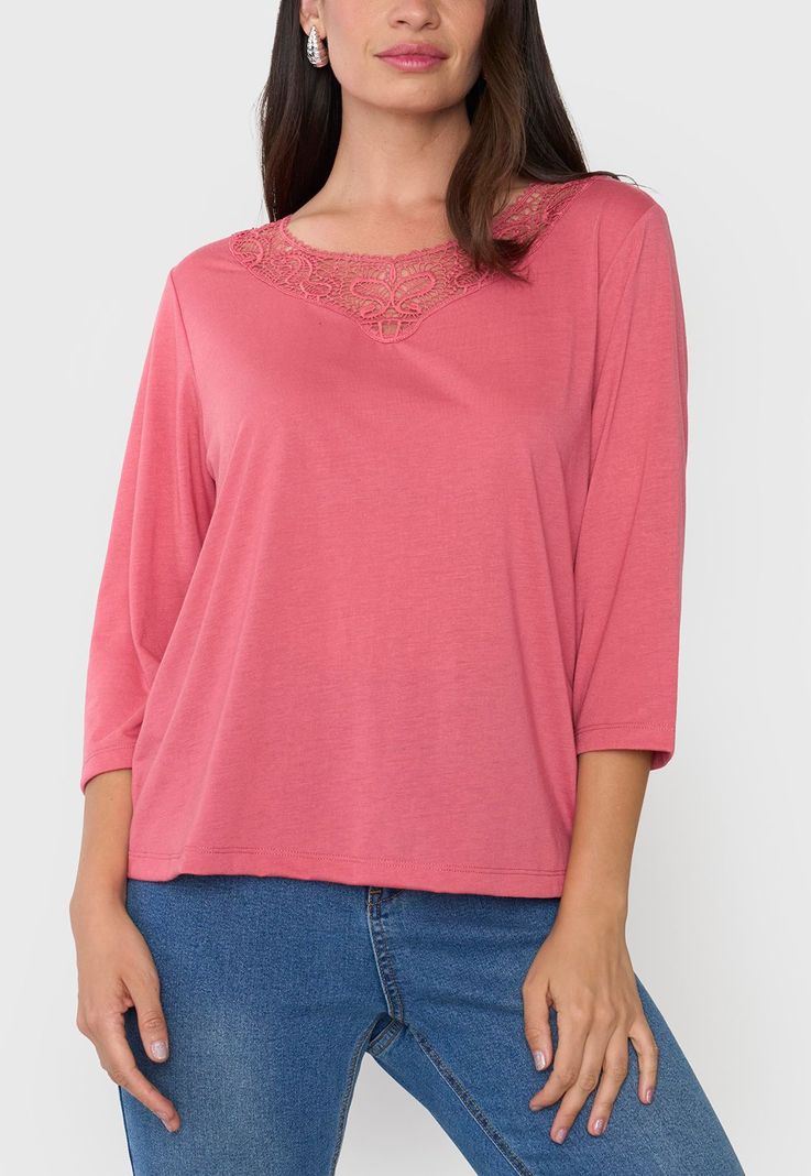 Polera Mujer Manga 3/4 Macramé Coral Corona-2