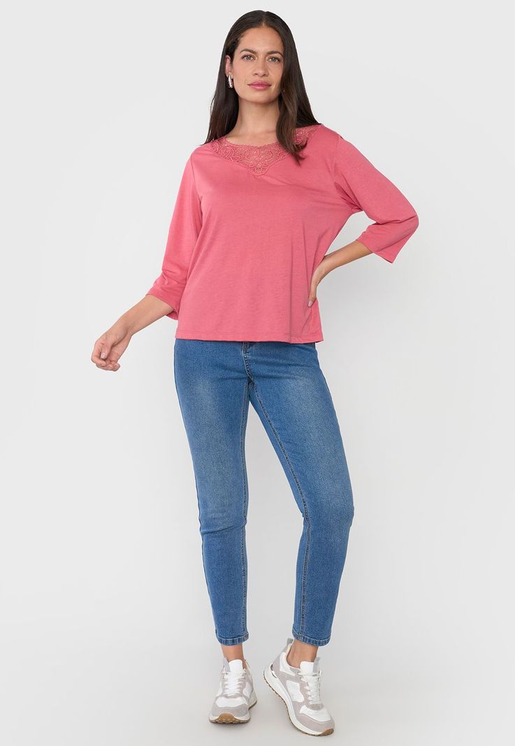 Polera Mujer Manga 3/4 Macramé Coral Corona-3