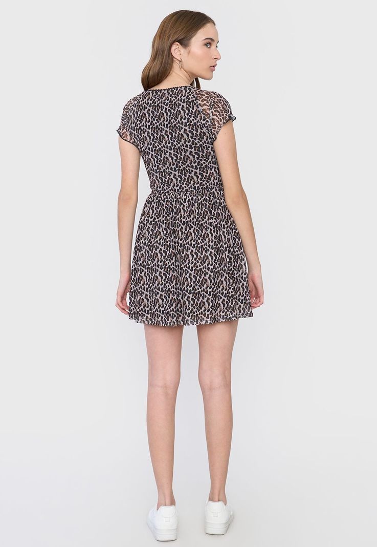 Vestido Mujer Corto Malla Animal Print Café Corona-2