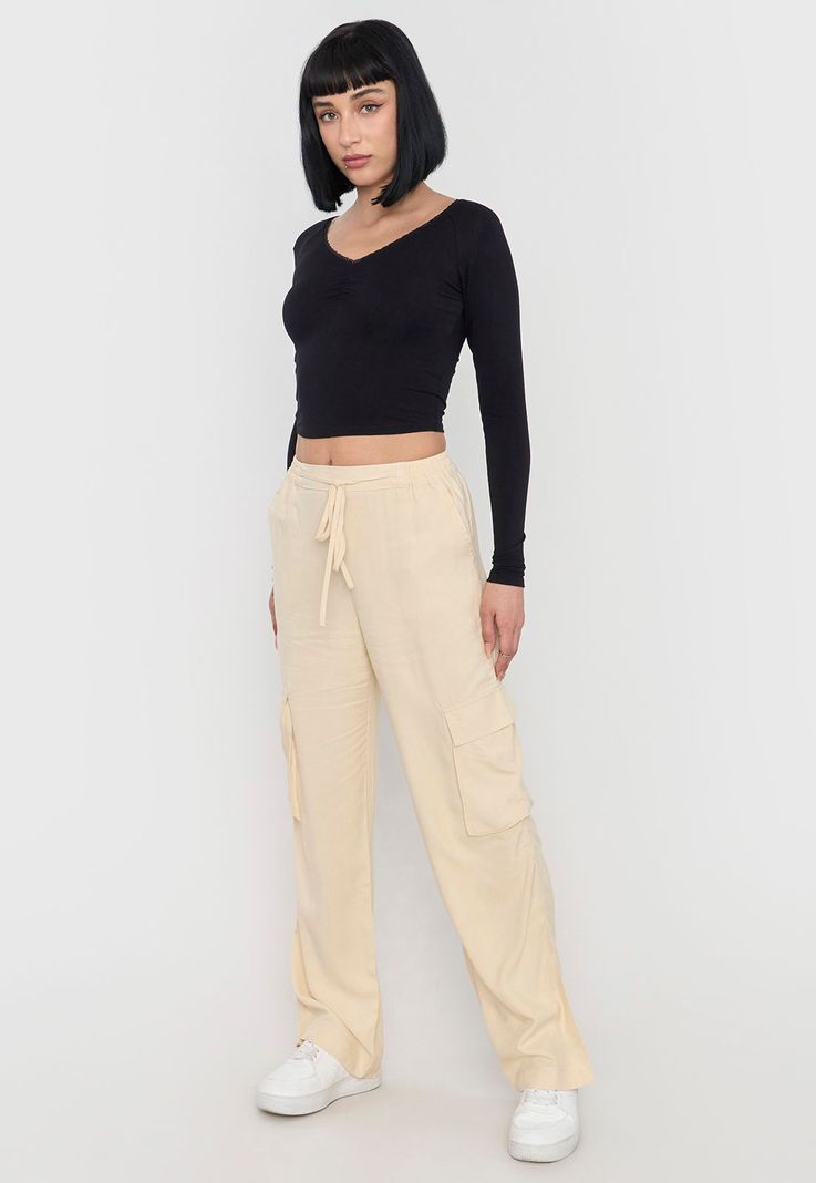 Pantalón Mujer Cargo Elasticado Beige Corona-3