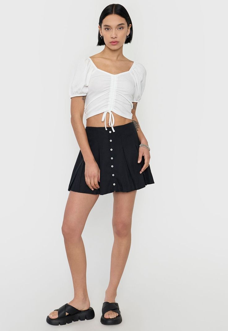 Falda Mujer Short Tableado Negro Corona-0