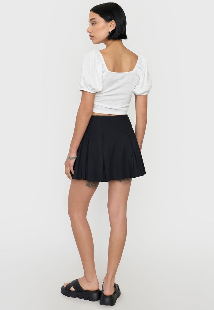 Falda Mujer Short Tableado Negro Corona-2