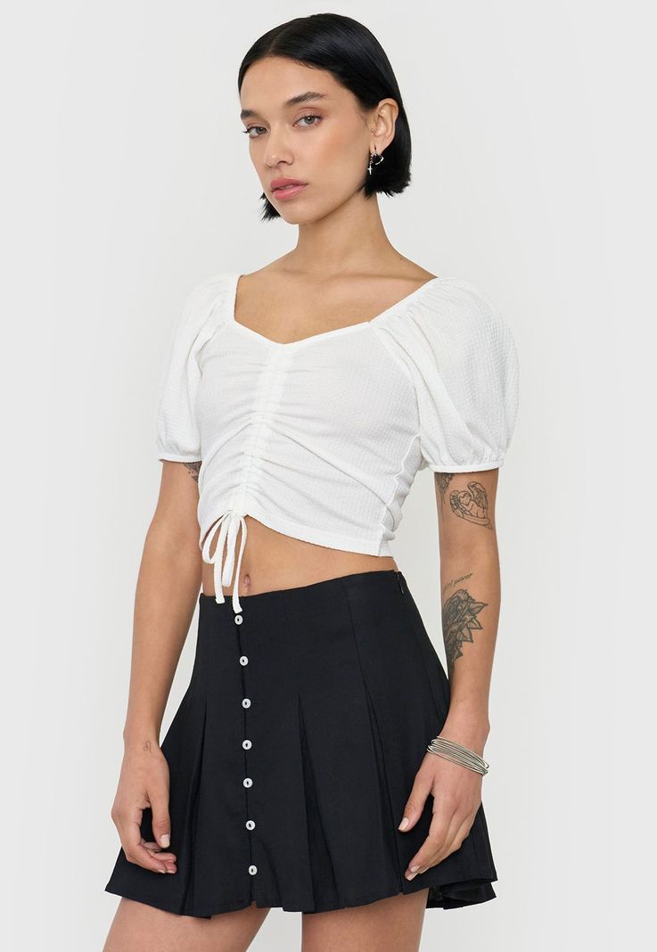 Falda Mujer Short Tableado Negro Corona-3