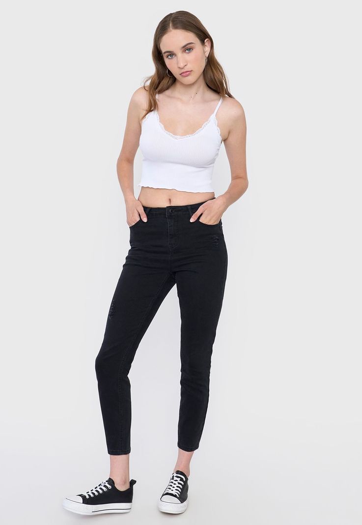 Jeans Mujer Skinny Fit Roturas Negro Corona-0