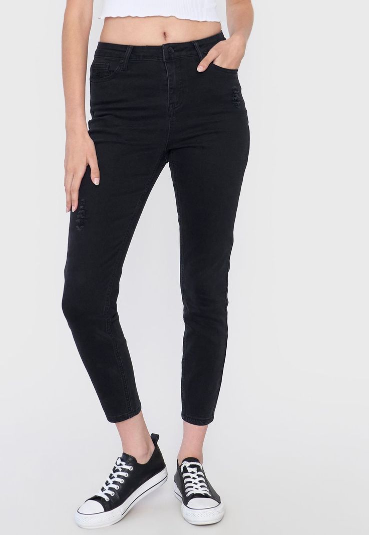 Jeans Mujer Skinny Fit Roturas Negro Corona-1