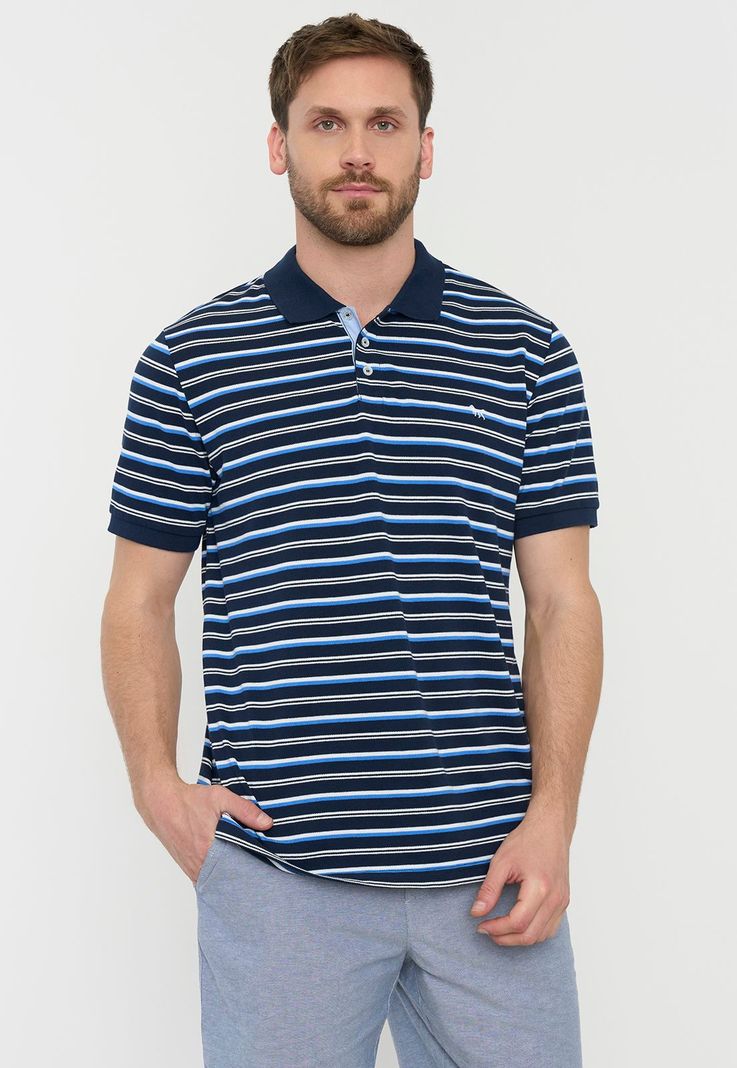 Polera Hombre Piqué Rayas Navy Corona-0