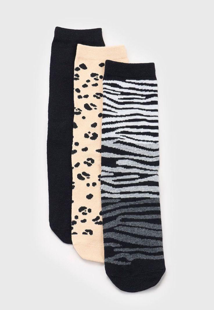 Calcetines Mujer Tripack Mix Animal Print Negro Corona-0