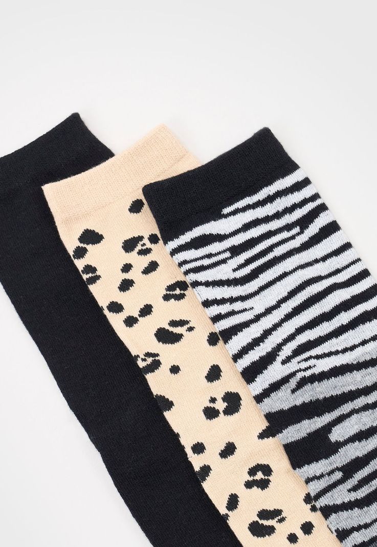 Calcetines Mujer Tripack Mix Animal Print Negro Corona-1