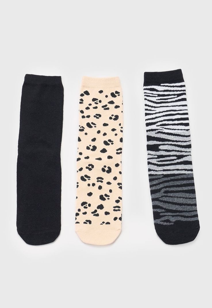 Calcetines Mujer Tripack Mix Animal Print Negro Corona-2
