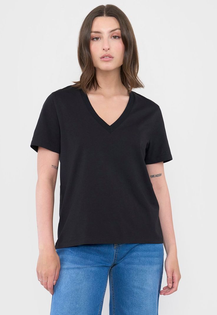 Polera Mujer V-Neck Esencial Negro Corona-0