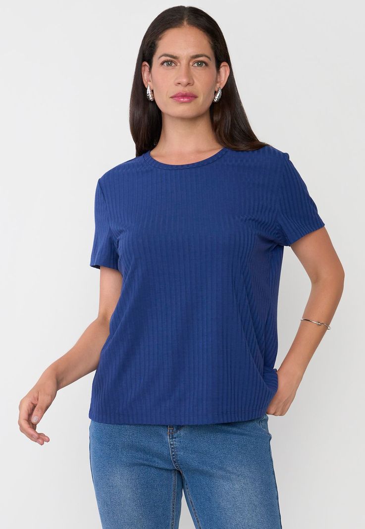 Polera Mujer Rib Básica Manga Corta Navy Corona-0