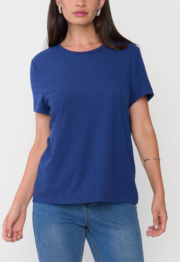 Polera Mujer Rib Básica Manga Corta Navy Corona-2
