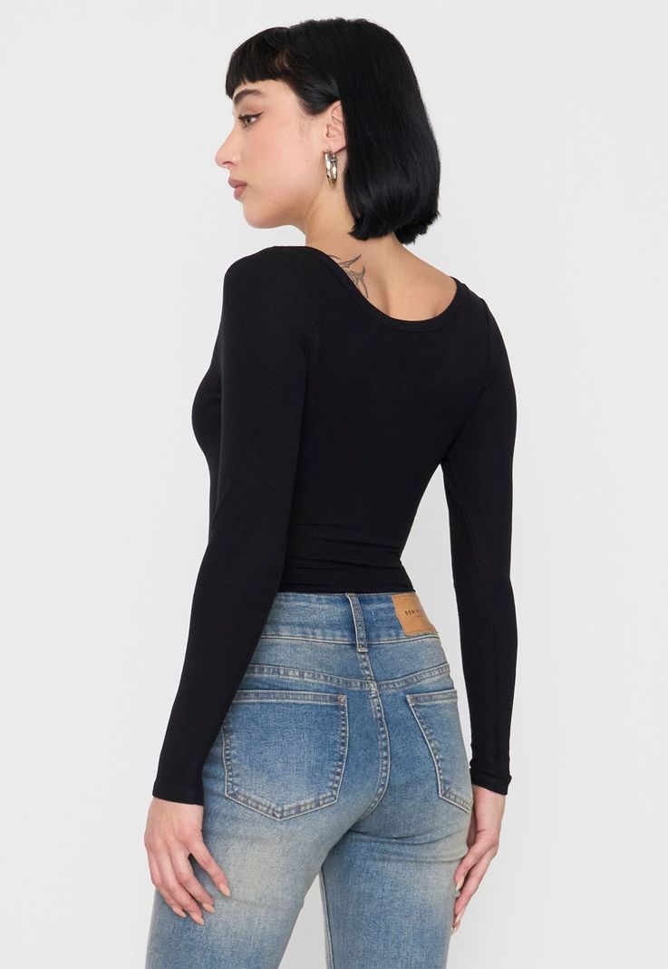 Body Mujer Manga Larga Botones Negro Corona-1