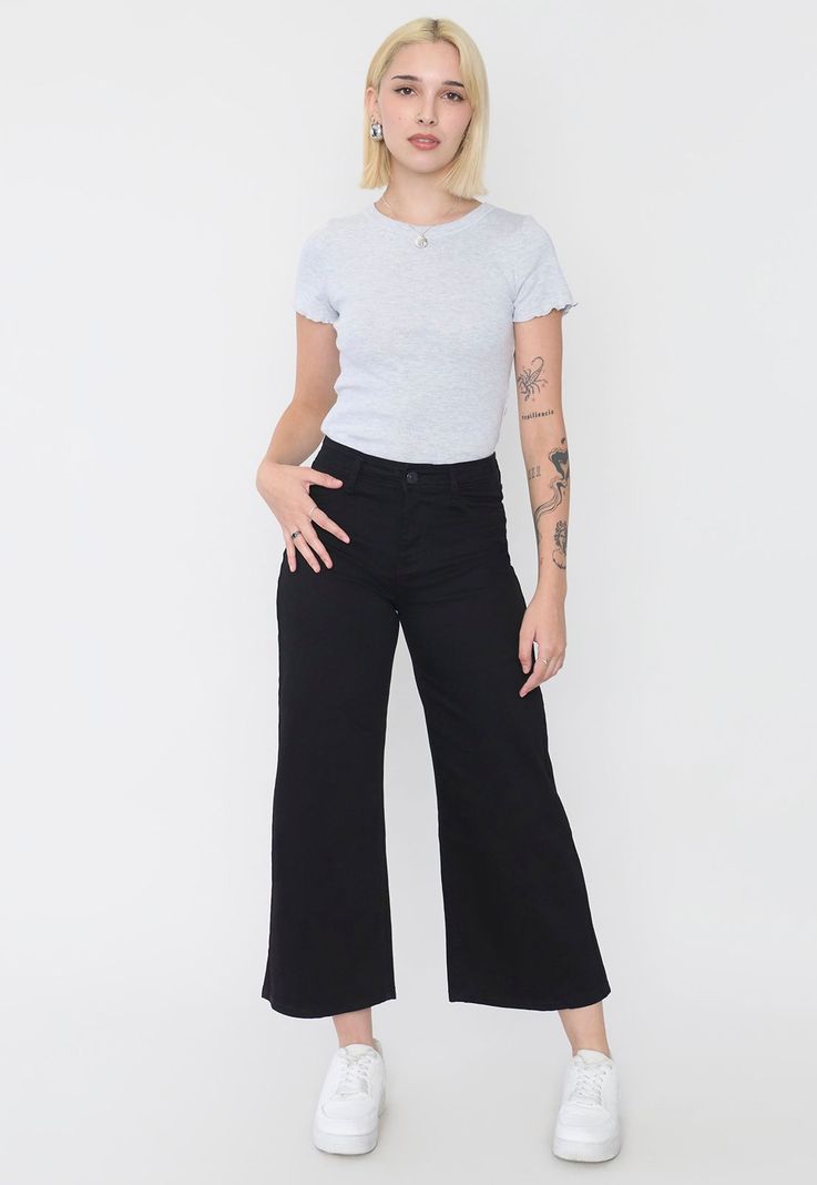 Jeans Mujer Culotte Fit Negro 5 Bolsillos Corona-0