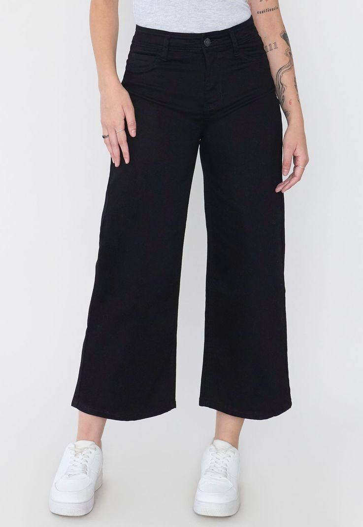 Jeans Mujer Culotte Fit Negro 5 Bolsillos Corona-1