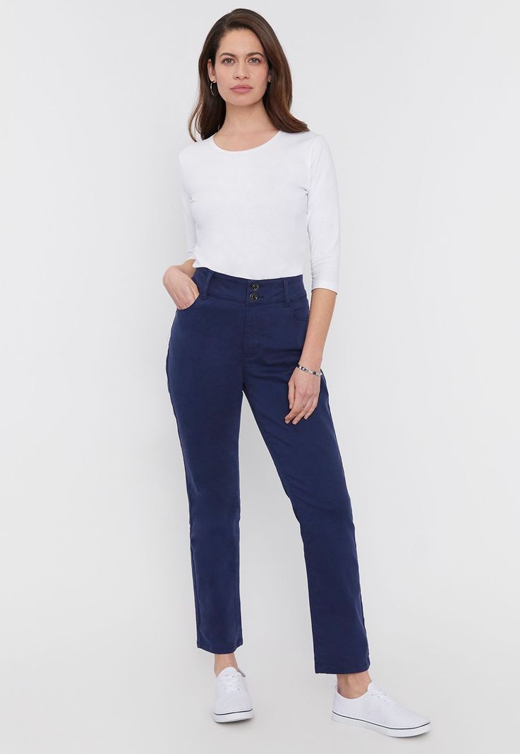 Jeans Mujer Color 2 Botones Push Up Azul Corona-0