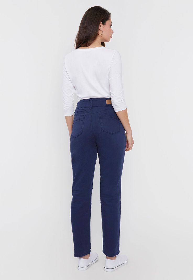 Jeans Mujer Color 2 Botones Push Up Azul Corona-2