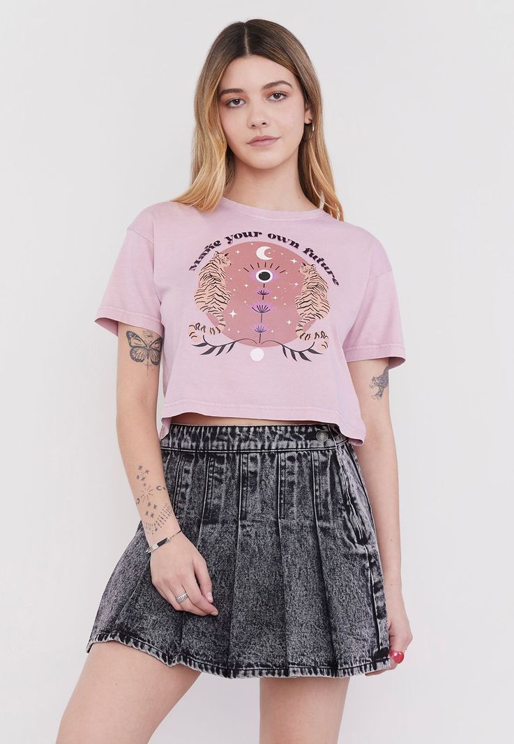 Polera Mujer Fun Manga Corta Crop Rosa Corona-1
