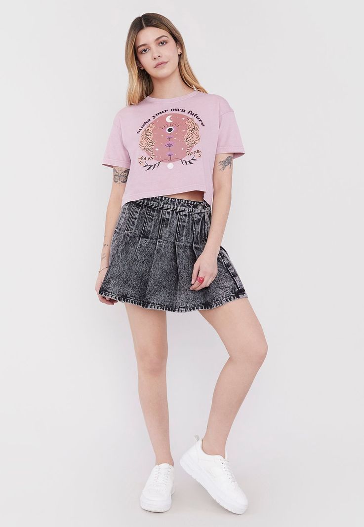 Polera Mujer Fun Manga Corta Crop Rosa Corona-3