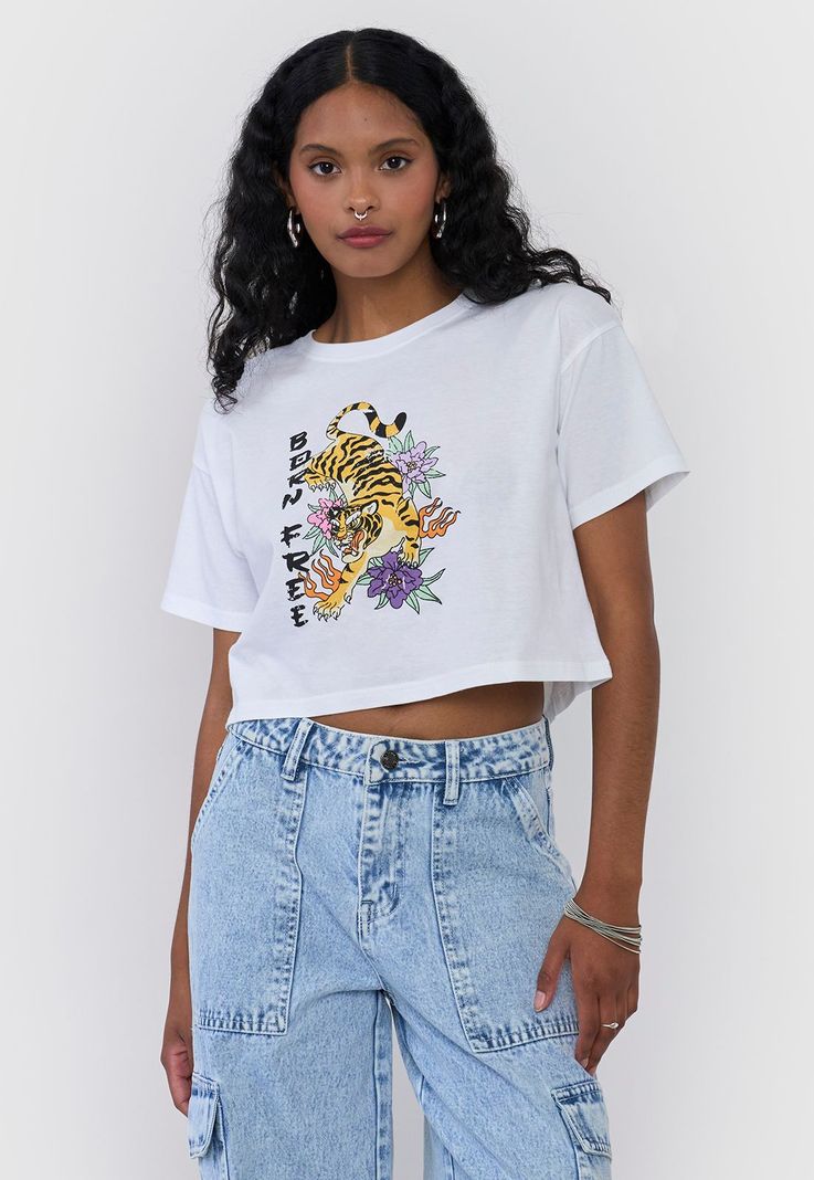 Polera Mujer Fun Manga Corta Blanco Crop Corona-0