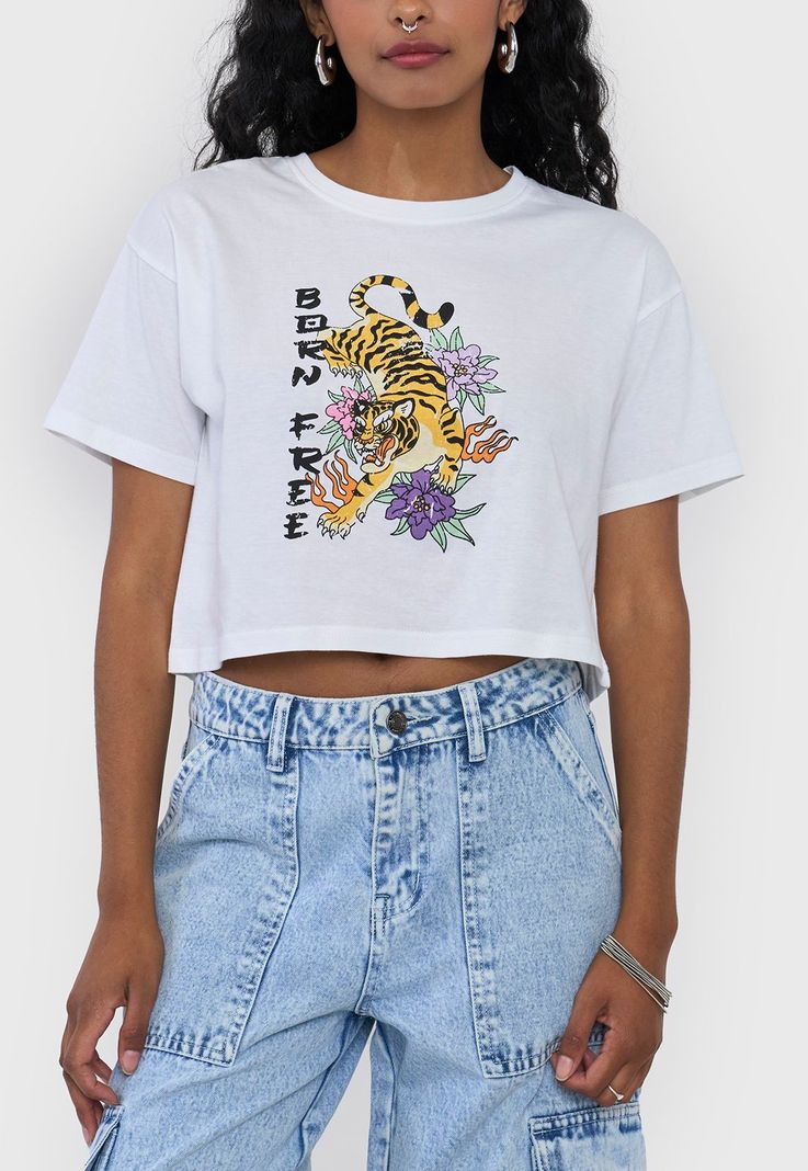 Polera Mujer Fun Manga Corta Blanco Crop Corona-2