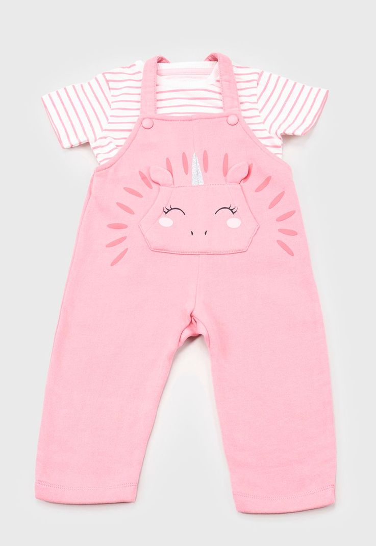 Jardinera + Polera Bebe Niña Rosado Corona-0