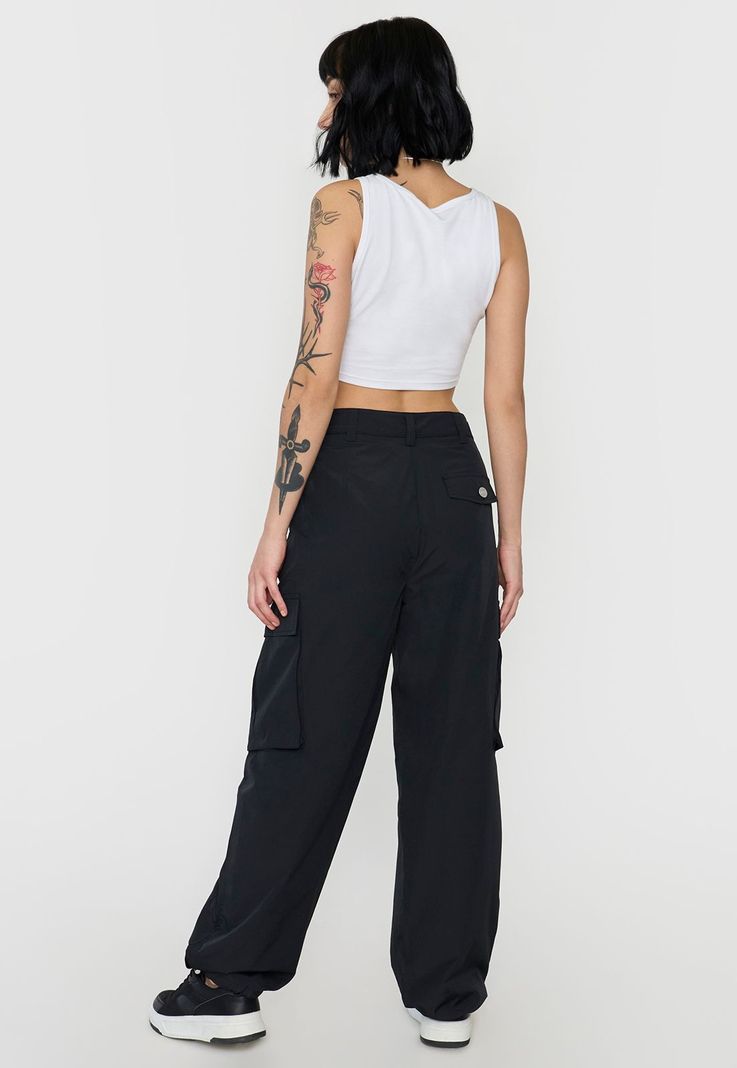 Pantalón Mujer Parachute Cargo Negro Ajustable Corona-2