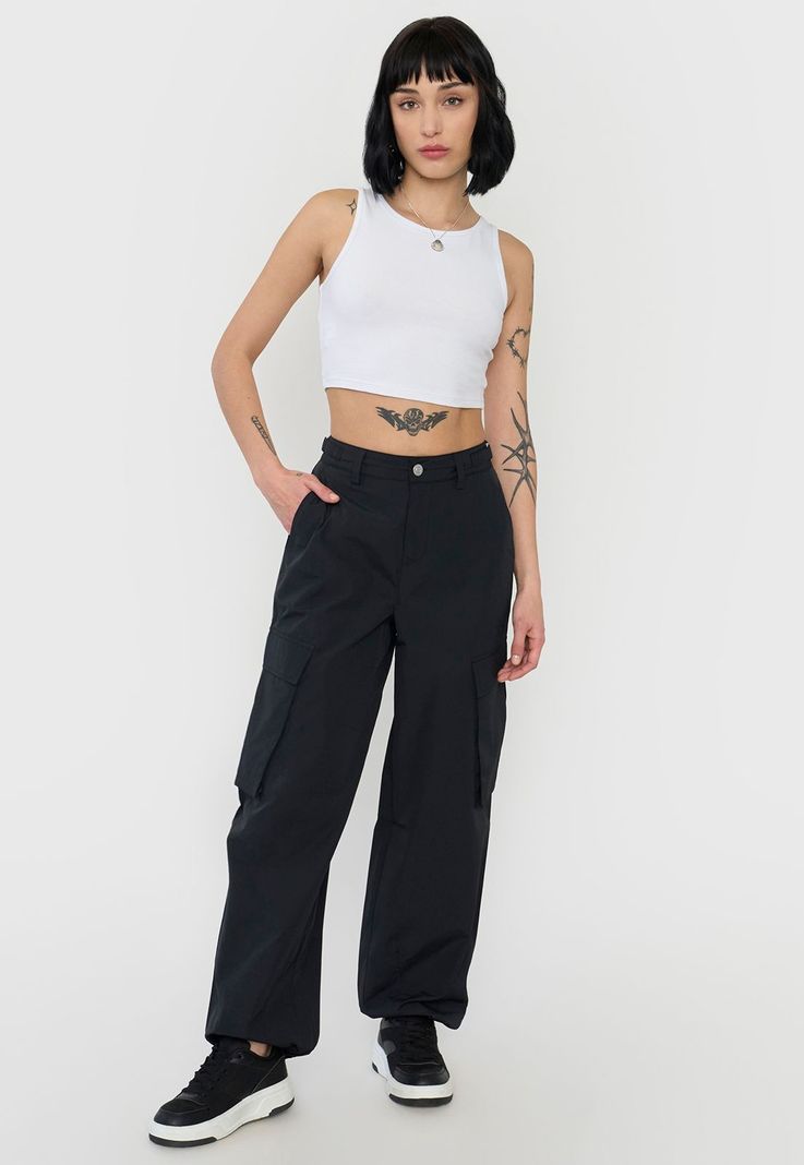 Pantalón Mujer Parachute Cargo Negro Ajustable Corona-3