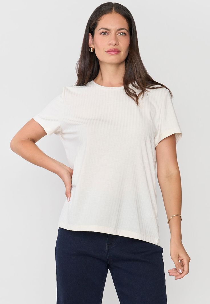 Polera Mujer Rib Básica Manga Corta Blanco Corona-0