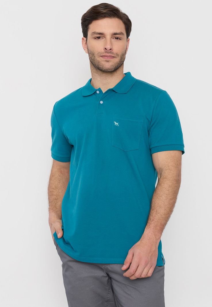 Polera Hombre Piqué Bolsillo Petrol Corona-0