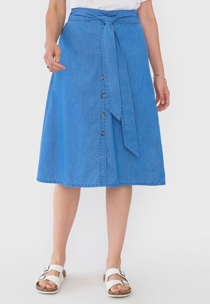 Falda Mujer Larga Botones Azul Medio Corona-1