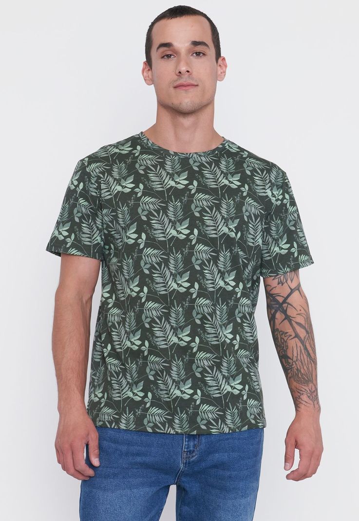 Polera Hombre Full Print Color Verde Corona-0
