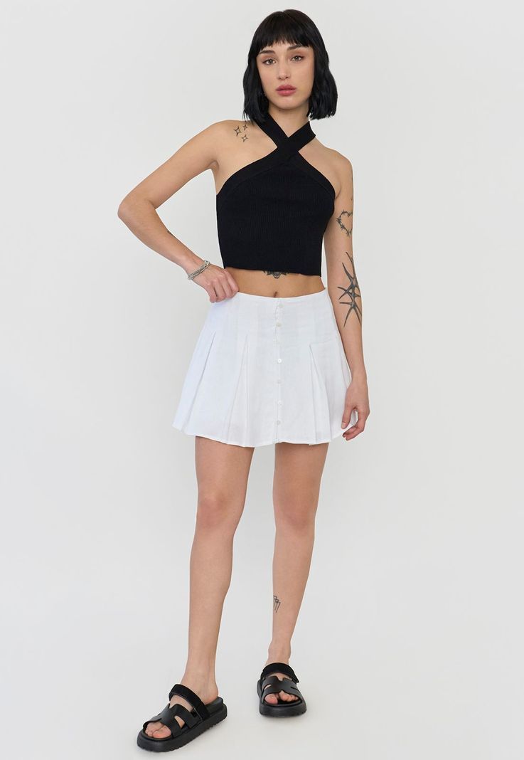 Falda Mujer Short Tableado Ecru Corona-0