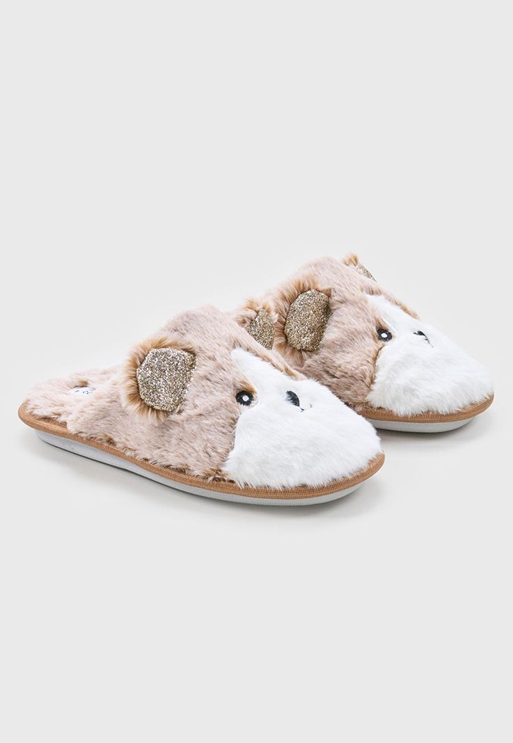 Pantufla Mujer Perro Café Corona-0