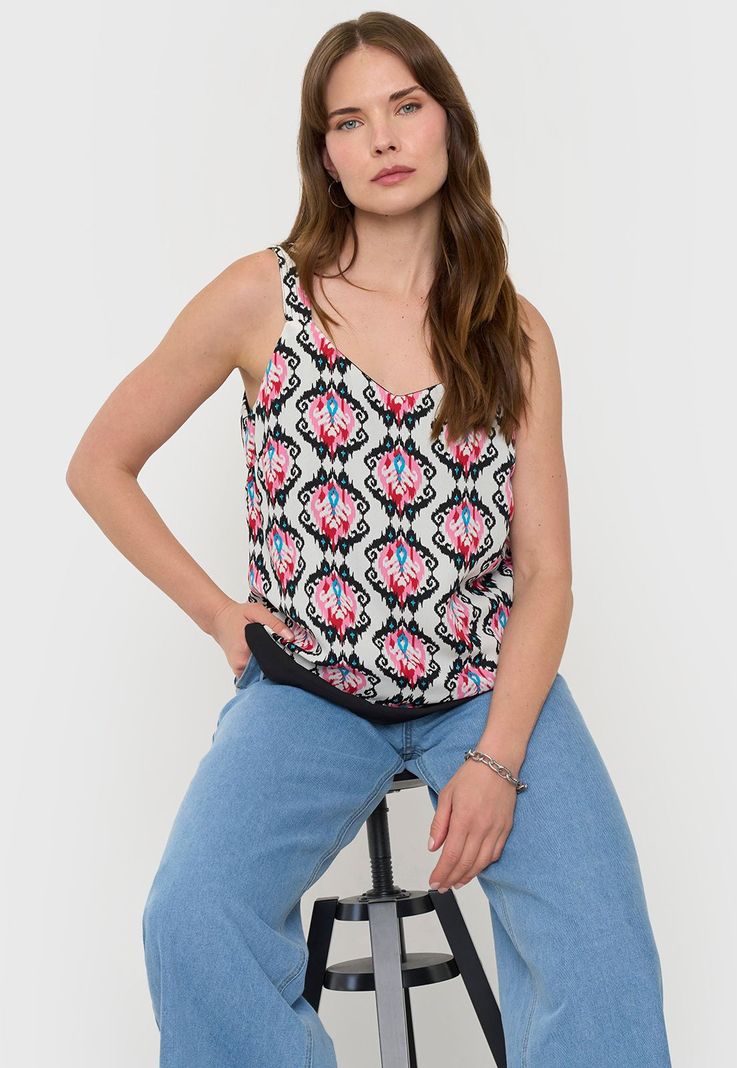 Blusa Mujer Pabilo Grueso Print Étnico Blanco Corona-0
