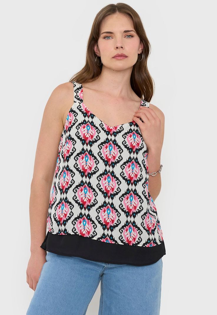 Blusa Mujer Pabilo Grueso Print Étnico Blanco Corona-1