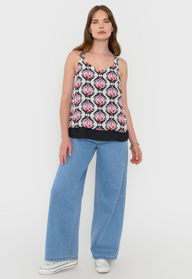 Blusa Mujer Pabilo Grueso Print Étnico Blanco Corona-3