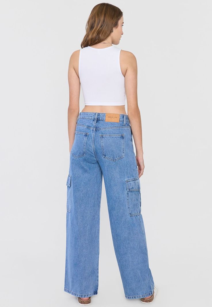 Jeans Mujer Straight Fit Cargo Azul Medio Corona-2