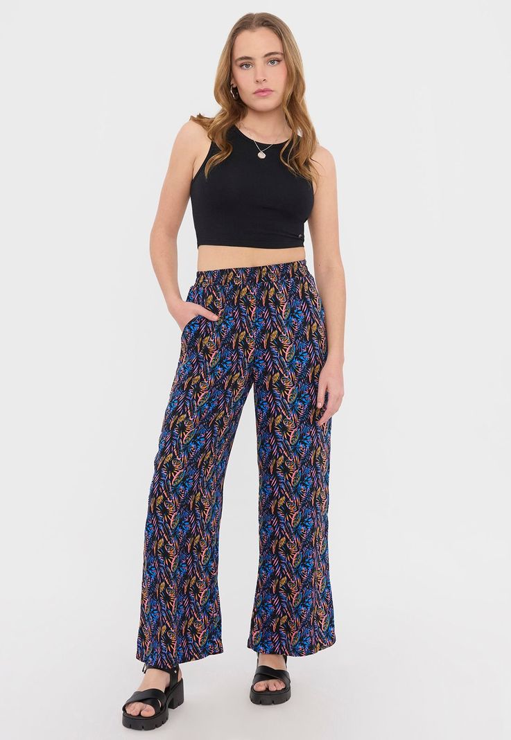 Pantalón Mujer Palazzo Elastico Flores Tropical Corona-0