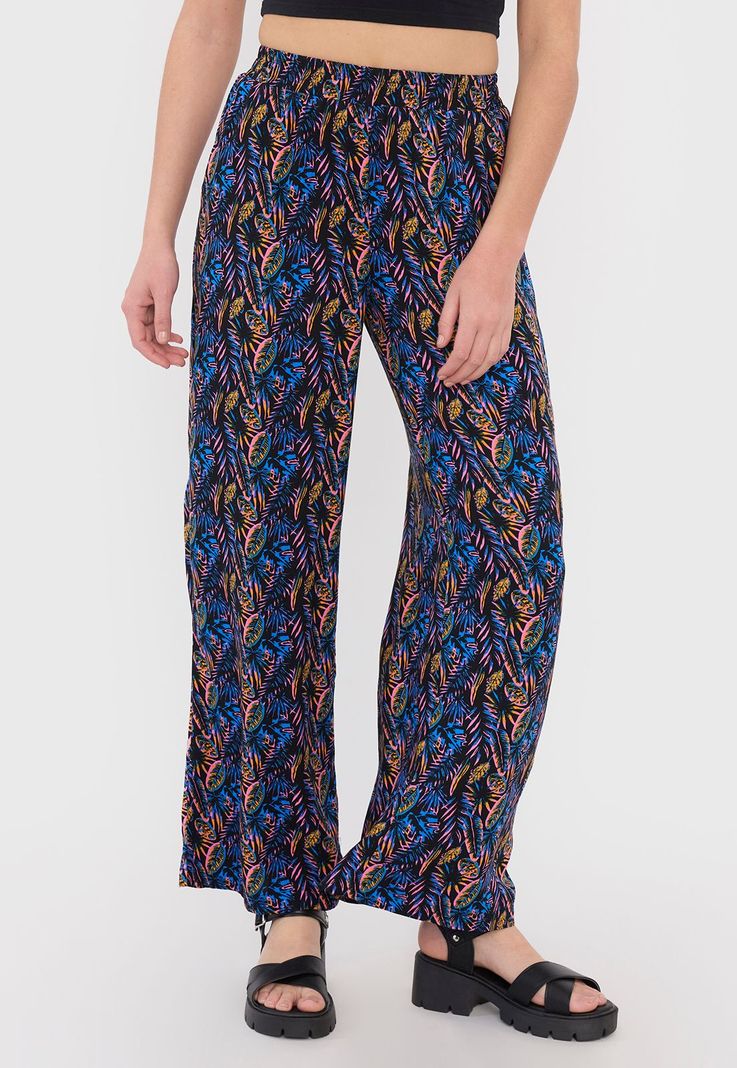 Pantalón Mujer Palazzo Elastico Flores Tropical Corona-1