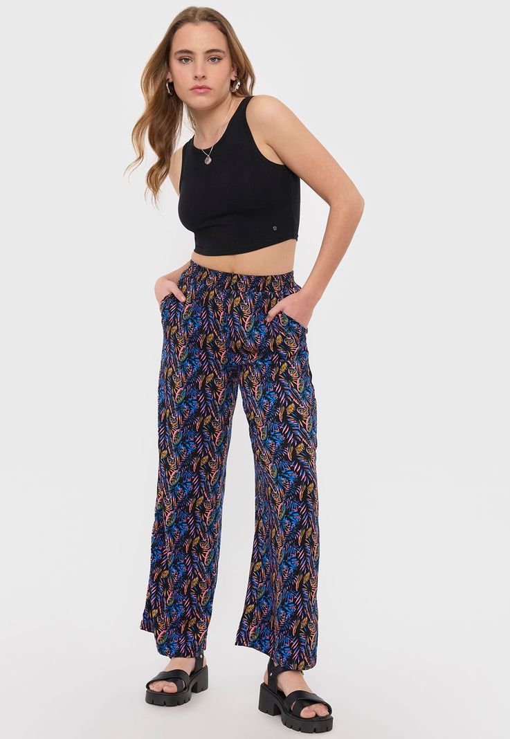 Pantalón Mujer Palazzo Elastico Flores Tropical Corona-3