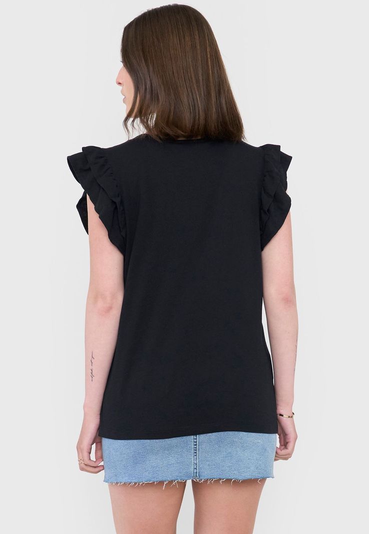 Polera Mujer Vuelos Print Negro Corona-1