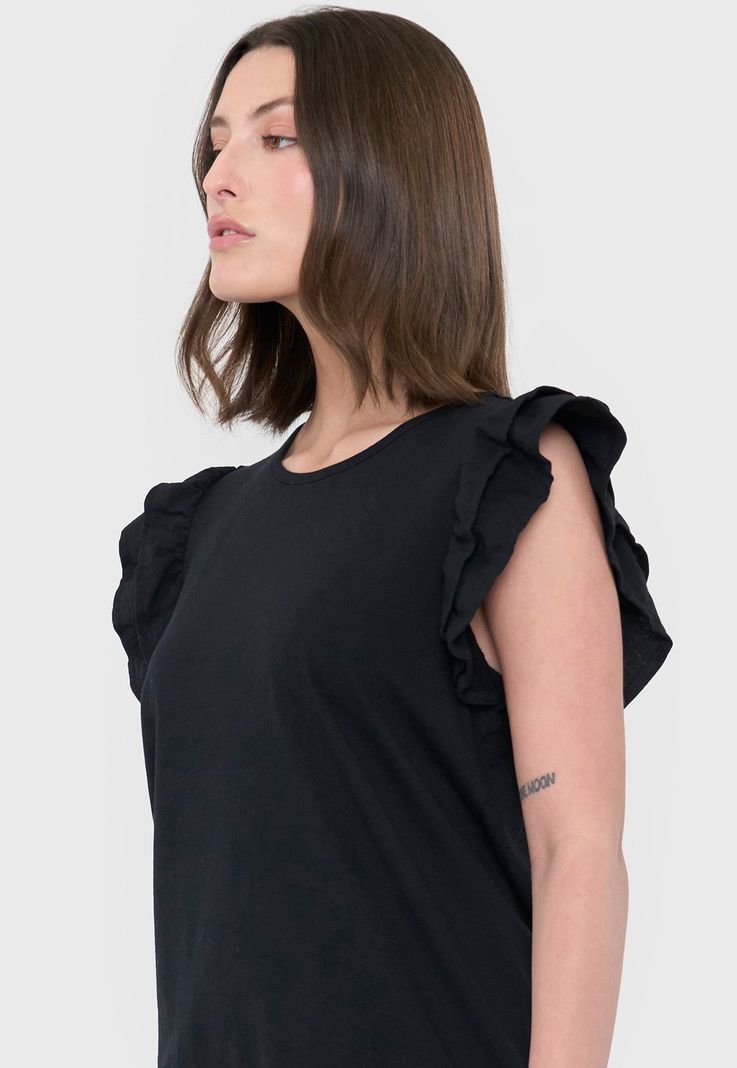 Polera Mujer Vuelos Print Negro Corona-2