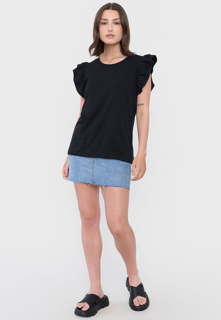 Polera Mujer Vuelos Print Negro Corona-3