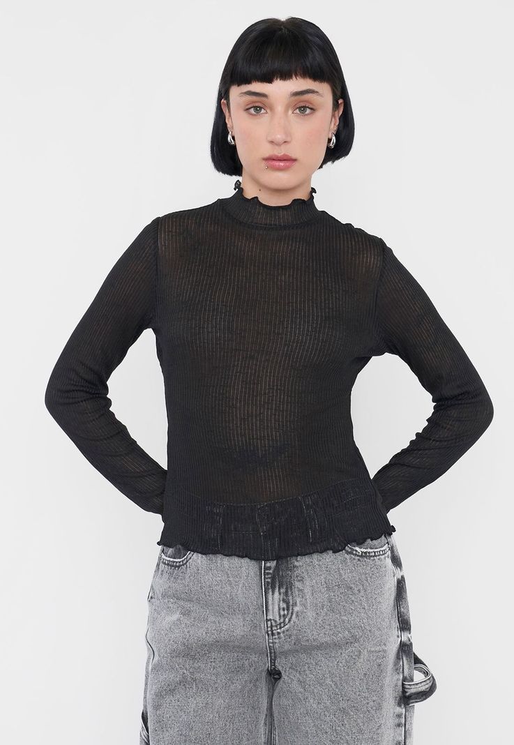 Polera Mujer Manga Larga Malla Negro Corona-0