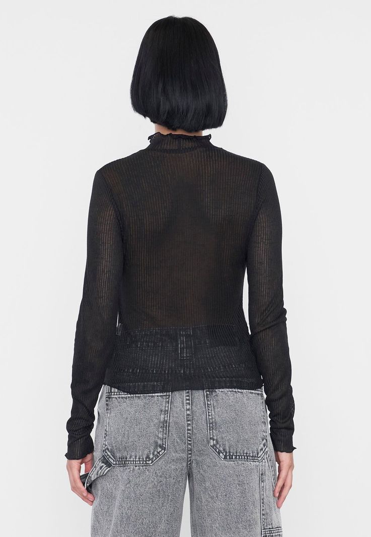 Polera Mujer Manga Larga Malla Negro Corona-1