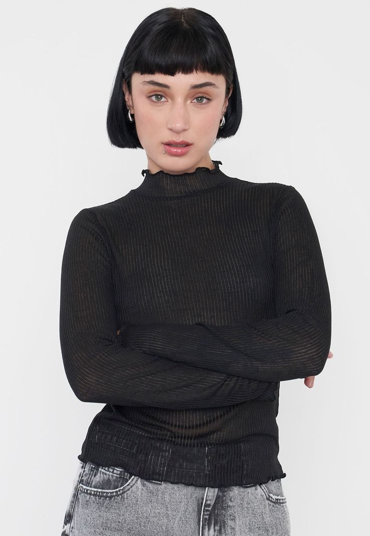 Polera Mujer Manga Larga Malla Negro Corona-2
